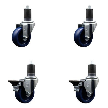 Service Caster 3.5'' Solid Poly Wheel Swivel 1-5/8'' Expanding Stem Caster Set 2 Brakes, 4PK SCC-EX20S3514-SPUS-2-PLB-2-158